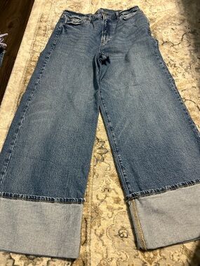 Wide Leg Wide Cuffed Blue Jeans